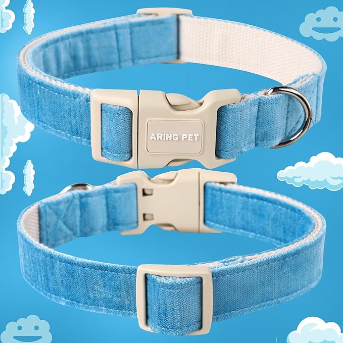 ARING PET Dog Collar-Adjustable Cotton Small Dog Collars, Lightweight Comfortable Blue Pet Collars with Quick Release Buckle for Small Medium Large Dog