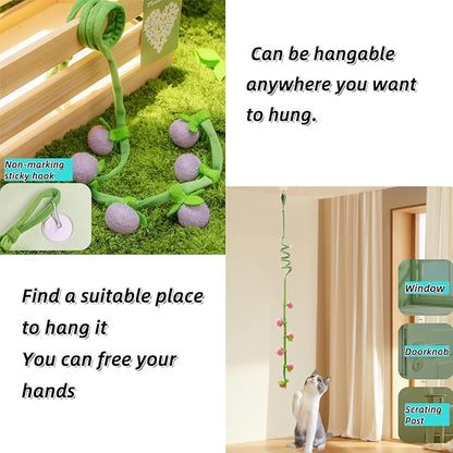 3Pcs Cat Spring Toys with Ball ，Fruit Design， Hanging Kitten Toys Pets ，Interactive Toy Cat Ball Toys with Bell ，Long Tail Elastic Soft Plush Cat Toys for Indoor Kitten and Cats (Fruit, 3pcs)