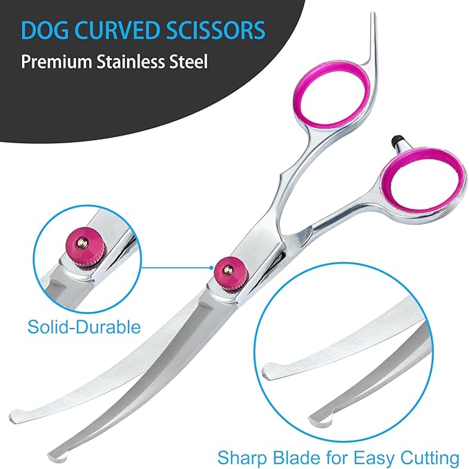 5 in 1 Premium Dog Grooming Scissors, Professional Dog Scissors for Grooming with Safety Round Tips, Lengnoyp Stainless Steel Thinning Shears, Dog Pet Cat Shears for Grooming Kit, Pink