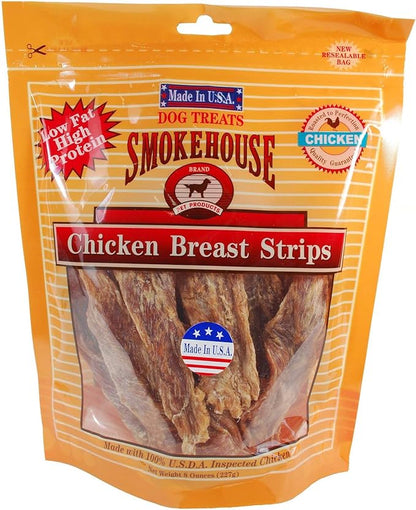 Smokehouse 100-Percent Natural Chicken Breast Strips Dog Treats, 8-Ounce