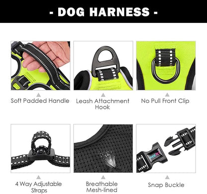PHOEPET No Pull Dog Harnesses for Small Dogs Reflective Adjustable Front Clip Vest with Handle 2 Metal Rings 3 Buckles [Easy to Put on & Take Off] (XS, Green)