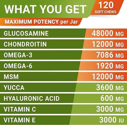 Senior Advanced Glucosamine Chondroitin Joint Supplement for Dogs - Hip & Joint Pain Relief Pills - Large & Small Breed - Hip Joint Chews Canine Joint Health - Chews Older Dogs - Chicken Flavor-120Ct