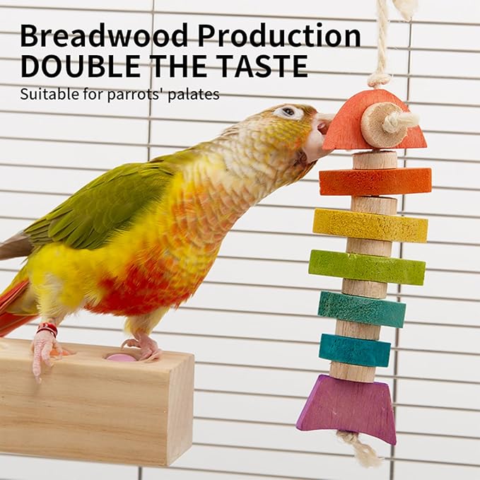 Bird Toys & Bird Perch, Bird Wooden Block Chewing Toy Parrot Foraging & Puzzle Toys Bird Cage Accessories for Conures Parakeets Cockatiels Lovebirds African Grey Macaws (Colorful Fish)