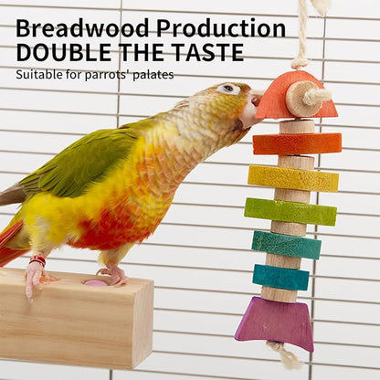 Bird Toys & Bird Perch, Bird Wooden Block Chewing Toy Parrot Foraging & Puzzle Toys Bird Cage Accessories for Conures Parakeets Cockatiels Lovebirds African Grey Macaws (Colorful Fish)