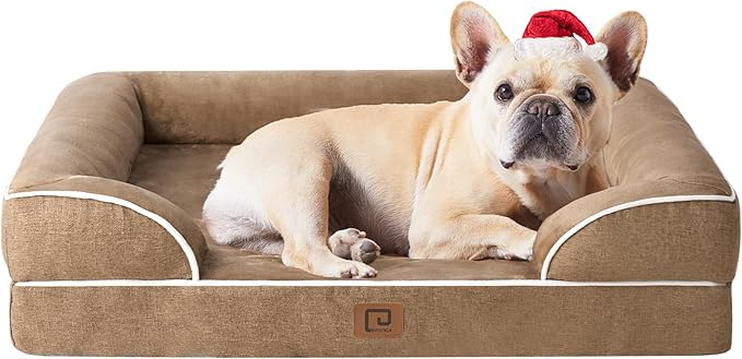 EHEYCIGA Orthopedic Dog Bed for Medium Dogs, Waterproof Memory Foam Medium Dog Beds with Sides, Non-Slip Bottom and Egg-Crate Foam Medium Dog Couch Bed with Washable Removable Cover, Camel