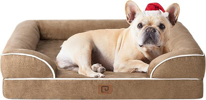EHEYCIGA Orthopedic Dog Bed for Medium Dogs, Waterproof Memory Foam Medium Dog Beds with Sides, Non-Slip Bottom and Egg-Crate Foam Medium Dog Couch Bed with Washable Removable Cover, Camel