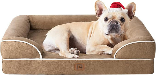 EHEYCIGA Orthopedic Dog Bed for Medium Dogs, Waterproof Memory Foam Medium Dog Beds with Sides, Non-Slip Bottom and Egg-Crate Foam Medium Dog Couch Bed with Washable Removable Cover, Camel