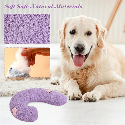 T'CHAQUE Dog Pillow Bed, Cat Calming Pillow, Dog Neck Pillow for Joint Relief Sleeping, Ultra Soft Half Donut Cuddler, Pillow Pet for Upper Spine Support, Doggy/Kitten Pillow Training Toy，Purple