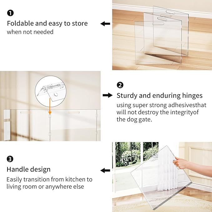 Acylic Pet Playpen Gate for The House Doorways, Clear Acrylic Pet Gate for Dogs, Freestanding, Clear (Medium, Panel, 4)