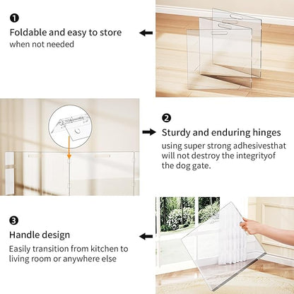 Acylic Pet Playpen Gate for The House Doorways, Clear Acrylic Pet Gate for Dogs, Freestanding, Clear (Medium, Panel, 4)