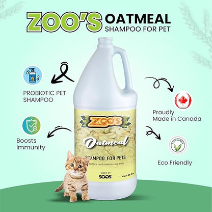 Zoo’s Pet Oatmeal Dog Shampoo for Cats and Pets Fast Absorbing Moisturize Skin Provides Relief to Dry Itchy Skin While Softening Your Pet’s Coat - 1x Dog and Cat Shampoo (4L / 1.32 gal)