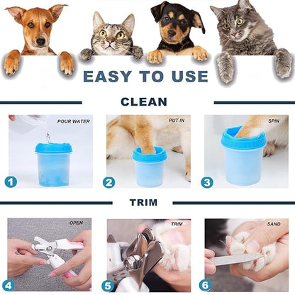Dog Nail Trimmers Kit for Indoor Cats and Dogs, Pet Paw Cleaner with Bath Brush, Pet Nail Clipper with Sharp Blade and Precise Cutting Size, Pet Nail File to Refine the Nails After Cutting