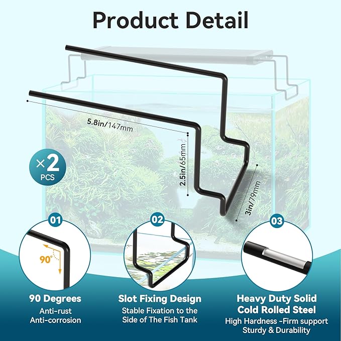2 Pcs Aquarium Light Riser for Rimmed/Rimless Tanks, Aquarium Light High Holder Bracket, Steel Fish Tank Light Extenders Stands for LED, Light Riser for Aquarium -Black (Width 3 inch)