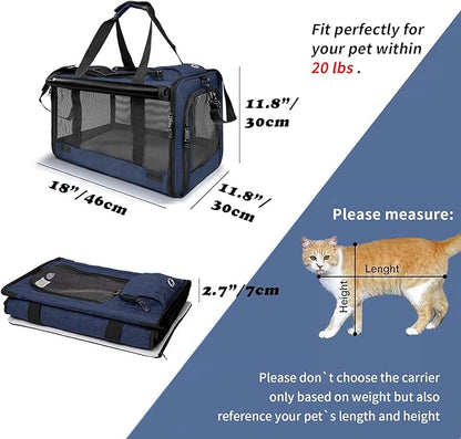 Medium Cat Carrier for Large Cat 15 lbs+ Soft Pet Carrier Small Puppy/Ventilated 2 Kittens Car Travel Bag Case/Comfy Big Cat 25 Pounds/Soft-Sided Mesh Cat Products Dark Blue