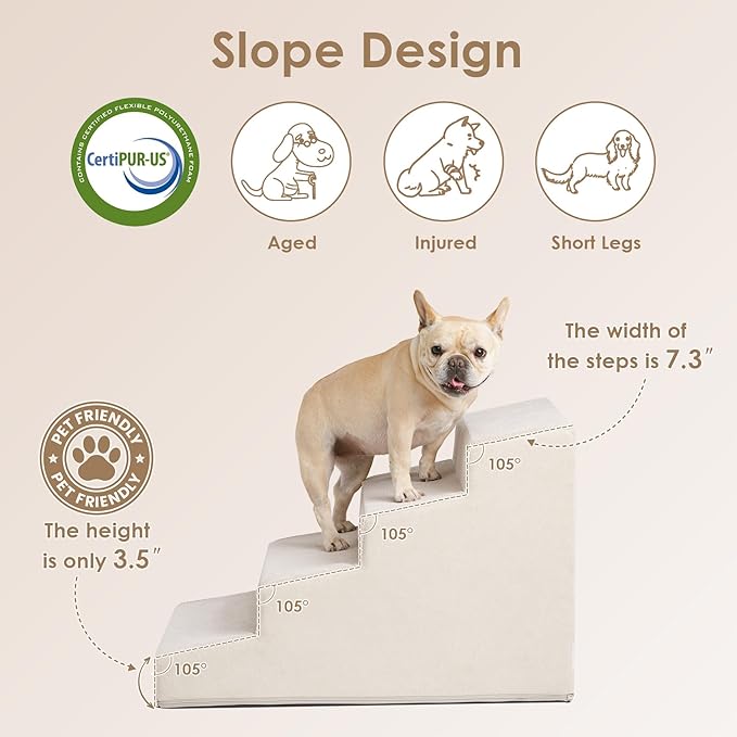 EHEYCIGA Dog Stairs for Small Dog 19.7”H, 4-Step Slope Dog Stairs for High Beds and Couch, Pet Steps with Non-Slip Bottom, Low Ramp and Larger Step Area