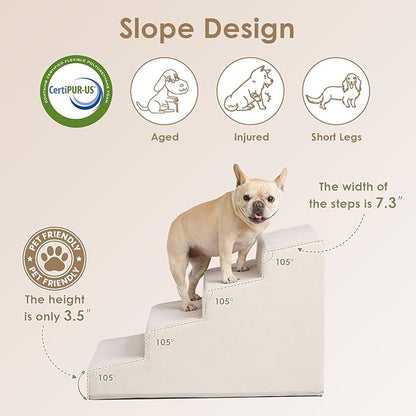 EHEYCIGA Dog Stairs for Small Dog 19.7”H, 4-Step Slope Dog Stairs for High Beds and Couch, Pet Steps with Non-Slip Bottom, Low Ramp and Larger Step Area