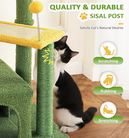 Made4Pets Cat Tree, Small Cat Tower for Indoors Cats, Cute Wood Kitty Condo with Scratching Post and Pad, 29" Multi-Level Modern Activity Climbing Furniture for Small and Medium Cats, Green