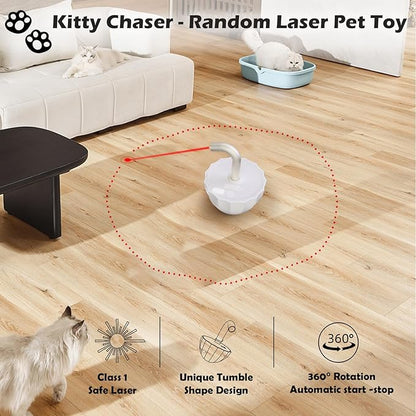 Tumbler Cat Laser Toy Automatic, 360° Rotation Rechargeable Laser Pointer, Self Play 3 Modes Motion Activated Cat Laser Toy, Interactive Cat Toys for Bored Indoor Adult Cats/Dogs (White)