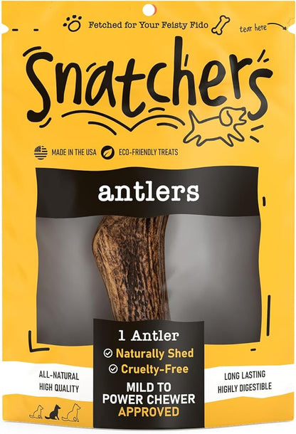 Snatchers Whole Elk Antlers for Mild to Aggressive Chewers  Durable, Naturally Shed Antlers for Dogs Processed in the USA with No Additives  Vitamin-Rich Dog Treats for Fun & Health (Medium 1 Count)