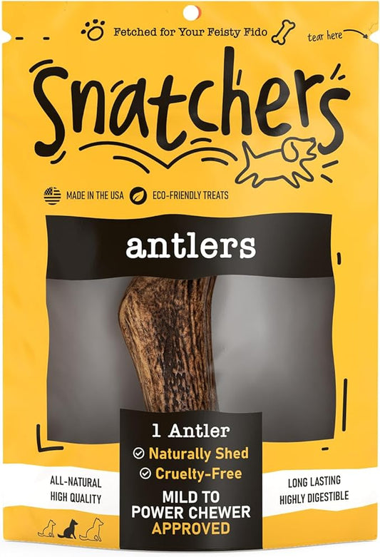 Snatchers Whole Elk Antlers for Mild to Aggressive Chewers  Durable, Naturally Shed Antlers for Dogs Processed in the USA with No Additives  Vitamin-Rich Dog Treats for Fun & Health (Medium 1 Count)