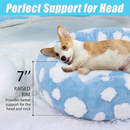 HYQ Small Dog Bed, Cat Beds for Indoor Cats, Dog Beds for Small Dogs with Anti-Slip Bottom, Cute Puppy Bed Washable-Blue-17inch