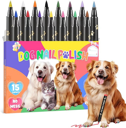 MSDADA Dog Nail Polish Pens Quick Dry - Pet Nail Polish Set for Dogs, Dog Safe & Odorless Nail Polish, Easy DIY Dog Nail Art Kit - Stylish Girl Dog Accessories for Puppy, Large Dogs (15 Pcs)