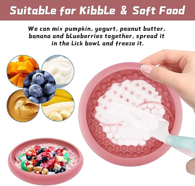 Dog Lick Bowl, Non-Slip Dog Slow Feeder Licking Mat Treat Dispenser, Interactive and Enrichment Toys, Boredom & Anxiety Reducer, BPA Free Silicone (Pink, Large)