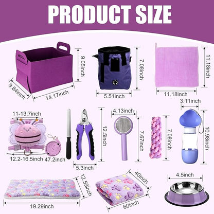 Abbylike 50 Pcs Puppy Supplies Starter Kit for Small Dogs Puppy Essentials Includes Leash, Bowls, Teeth Brushes, Water Bottle, and More Accessories for Dogs Christmas Welcome Gift(Purple)