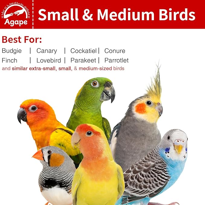 Agape Rotating Parrot Perch Toy with Chew Toy, Natural Wooden Perch Stand for Small & Medium Birds, Bird Cage Accessory with Exercise Wheel for Parakeets Cockatiels Lovebirds Conures Finches Budgies