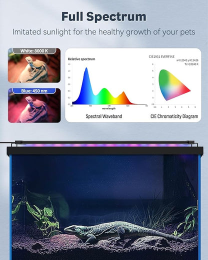 Pawfly 14 W UVB Light for Reptiles for 18" to 24" Terrariums Extendable Reptile Tank Light with Full Spectrum Brilliant with Day & Night Modes and Adjustable Brightness