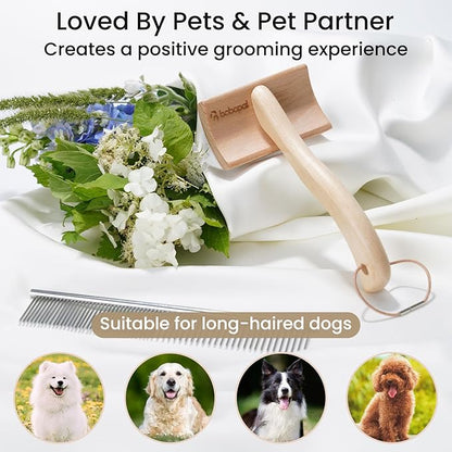 Dog Slicker Brush for Shedding,Dog Brush for Long Haired Dogs & Remove Tangles & Mats,Ergonomic Handle Grooming Like Professional,Beech Wood,S