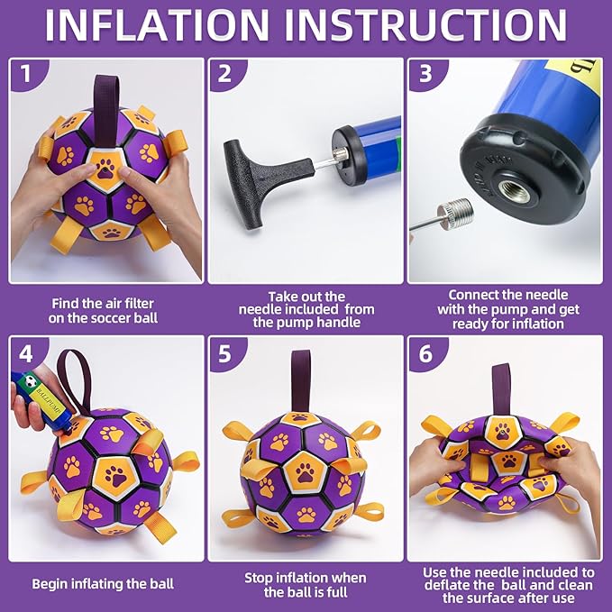 QDAN Dog Ropes Toys Soccer Ball with Straps, Interactive Dog Toys for Tug of War, Puppy Birthday Gifts, Dog Tug Toy, Dog Water Toy, Durable Dog Balls for Small & Medium Dogs（6 Inch）