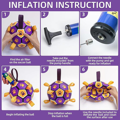 QDAN Dog Ropes Toys Soccer Ball with Straps, Interactive Dog Toys for Tug of War, Puppy Birthday Gifts, Dog Tug Toy, Dog Water Toy, Durable Dog Balls for Small & Medium Dogs（6 Inch）