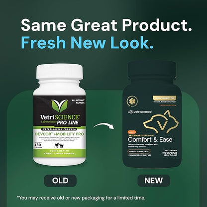 VETRISCIENCE Veterinary Strength Comfort & Ease Capsules - Mobility Supplement for Pets - Supports Aches from Normal Exercise - Joint Care for Dogs & Cats - 180 Count