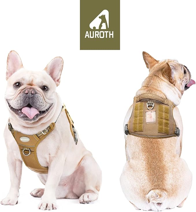 AUROTH Tactical Dog Harness for Small Medium Dogs No Pull Adjustable Pet Harness Reflective K9 Working Training Easy Control Pet Vest Military Service Dog Harnesses Army Yellow S