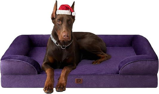 EHEYCIGA Orthopedic Dog Beds for Extra Large Dogs, Waterproof Memory Foam XXL Dog Bed with Sides, Non-Slip Bottom and Egg-Crate Foam Big Dog Couch Bed with Washable Removable Cover, Purple