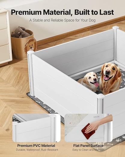 VEVOR Dogs Whelping Box, 60 x 60 x 24 inch, Plastic PVC Puppies Playpen with Height Adjustable Door and Washable Pee Pad, Anti-Deformation Indoor Puppy Play Pen for Extra Large Breed Dogs, Milk White
