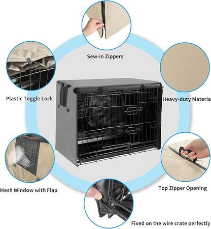 42 Inch Dog Crate Cover Dog Kennel Cover, Large XL Dog Crate for Large Dogs Wire Dog Cage with1 2 3 Doors, Waterproof 600D Oxford Fabric Indoor/Outdoor Khaki