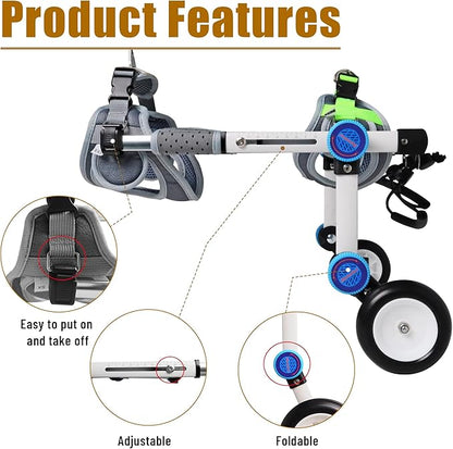 Dog Wheelchair, Adjustable Dog Wheelchair for Back Legs, Stable Dog Cart for Disabled Hind Legs, Help Small Pets with Paralyzed Hind Legs Regain Mobility