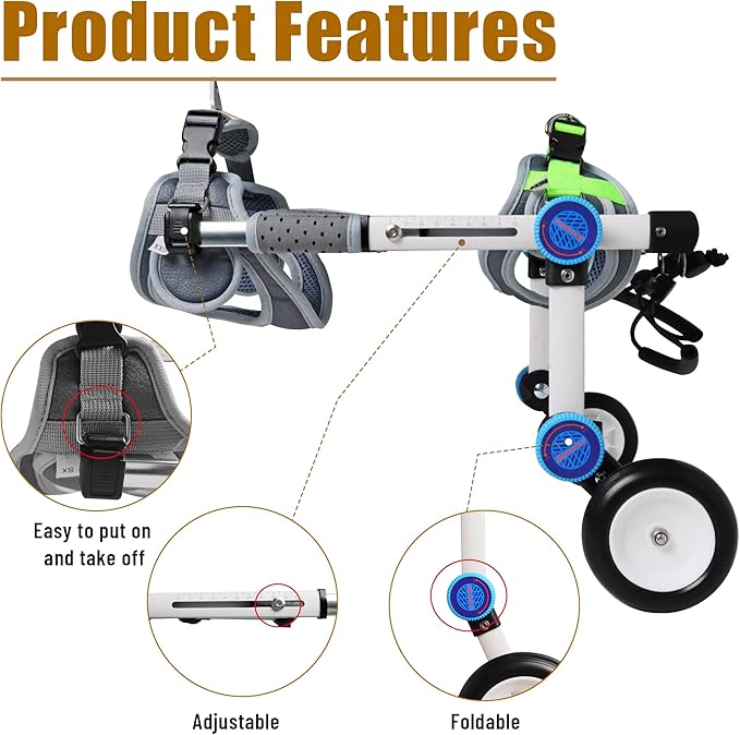 Dog Wheelchair, Adjustable Dog Wheelchair for Back Legs, Stable Dog Cart for Disabled Hind Legs, Help Small Pets with Paralyzed Hind Legs Regain Mobility