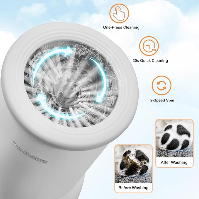DOGNESS Automatic Dog Paw Cleaner, Rechargeable Paw Washer for Dogs Portable Electric Paw Cleaner Cup for Small to Medium Dogs (White)