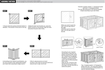 Dog Fence Pet Playpen, Clear Dog Playpen, Easy to Install and Remove Dog Playpen and Kennel Playpen, Suitable for Dogs, Cats, Rabbits, Indoor pet playpen with Transparent Panels（10 Panel）