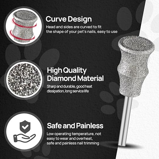 Diamond Dog Nail Grinder Bits - FOCSTOL Diamond Rotory Bit for Dogs&Pets, 2pcs 1/8'' Rotary Nail Grinder Bits for Animals Nail Care (Type B)