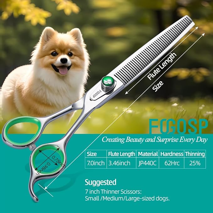 46 Teeth Dog Thinning Shears for Grooming 7.0 inch Professional Blending Thinning Scissors for Dogs Cat Pet Japanese 440C Stainless Right Handed
