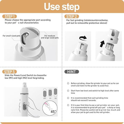 Dogs Hair Clippers Grooming Kit with Nail Grinder, 4 in 1 Cordless Electric Trimmer Low Noise USB Pet Clippers for Dogs Cat,Grooming Paws, Eyes, Ears, Face,Matted Hair