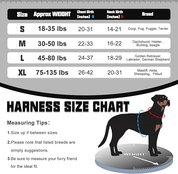 Auroth Tactical Harness for Large Dogs No Pull Adjustable Pet Harness Reflective K9 Working Training Easy Control Pet Vest Military Service Dog Harnesses Black L