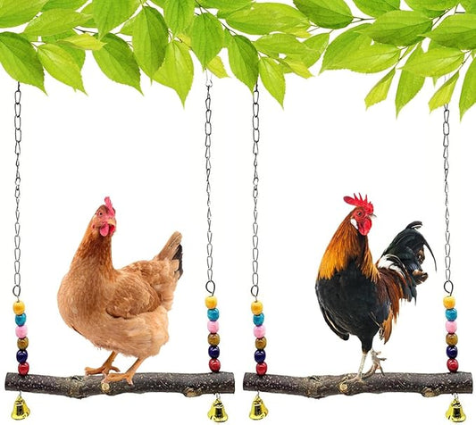 Chicken Bird Swing,Chicken Perch,Natural Wooden Swing Toys,Wood Stand for Chick,Safe and Relief of Stress,Chicken Coop Accessories,Coop Swing for Chicken Bird,Parrot,Hens (A)