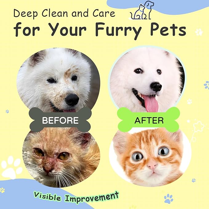 Hypoallergenic Cleaning Deodorizing Bath Wipes Gloves for Dogs Cats Gentle No-Rinse Nourishes Fur for Daily Use Travel Puppy Silver-ions