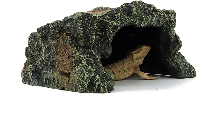JIHAQUA Reptile Rock Hide Cave, Aquarium Habitat Decor Rock Tortoise Hideout for Lizards, Turtles, Reptiles, Amphibians, Fish