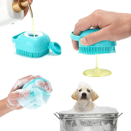 6Pcs Silicone Pet Grooming Set: Bath Massage Dispenser Brush, Finger Toothbrush, Nail Clippers and File for Dogs and Cats